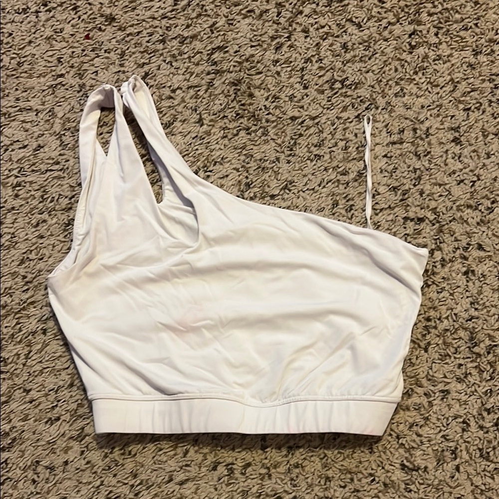 Garage White One-Shoulder Top